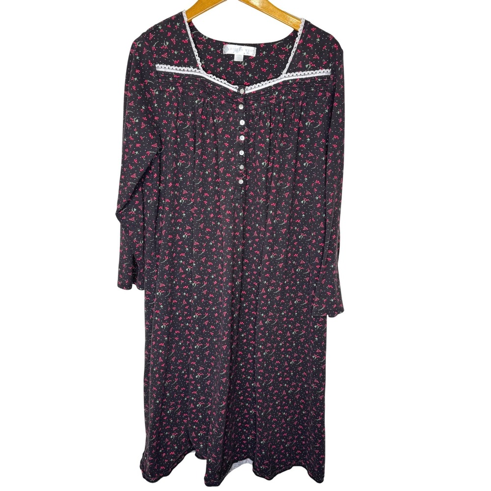 Eileen West Flannel Nightgown Brown with Cherries XL